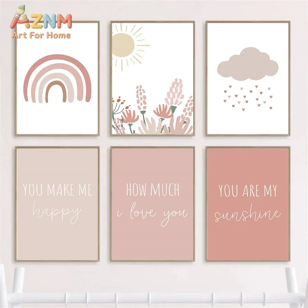 Baby Girl Nursery Quotes - AZNM Boho Pink Rainbow Sun Flower