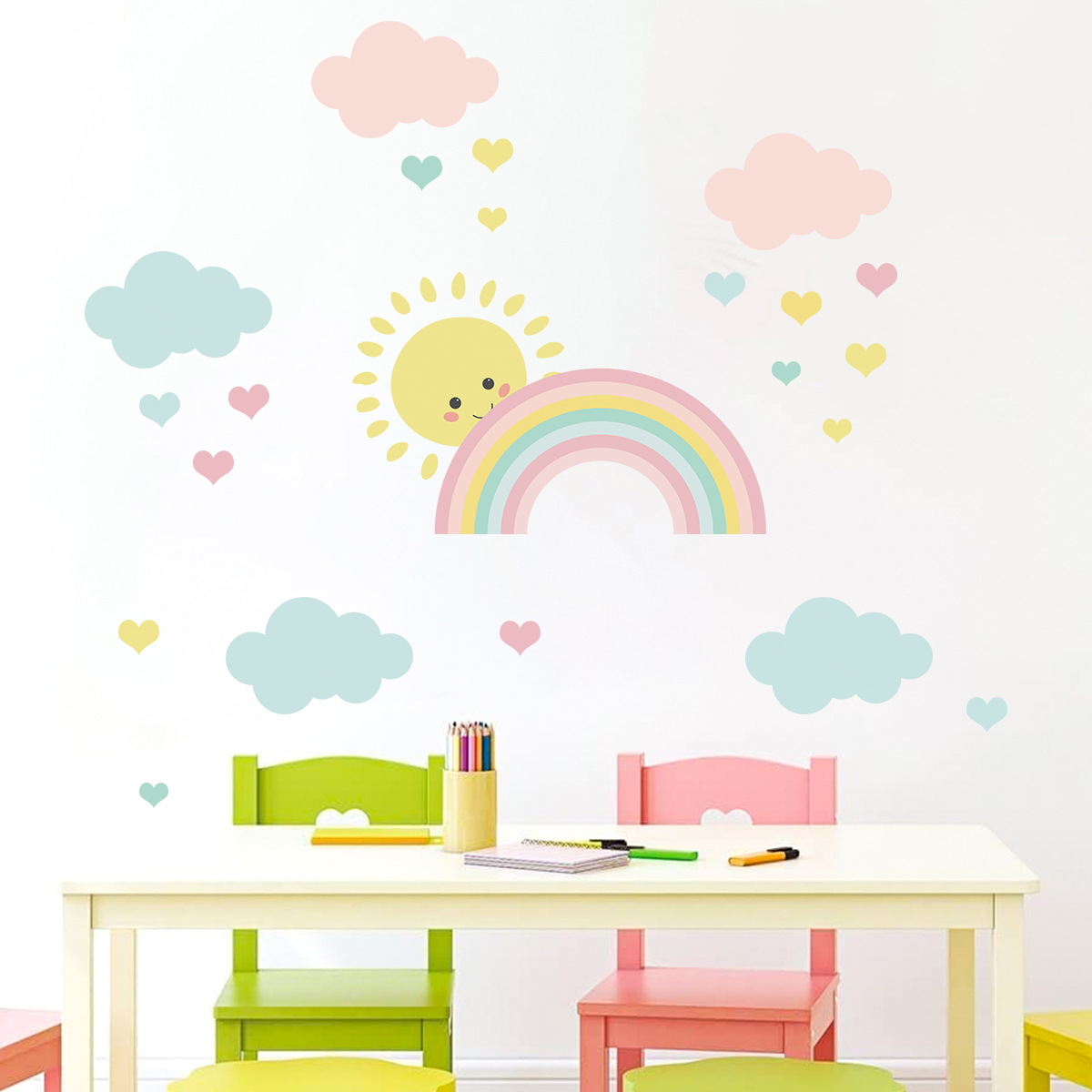 Cartoon Sun Rainbow Clouds Wal - đánh giá và giá Baby Nursery Decor Girl