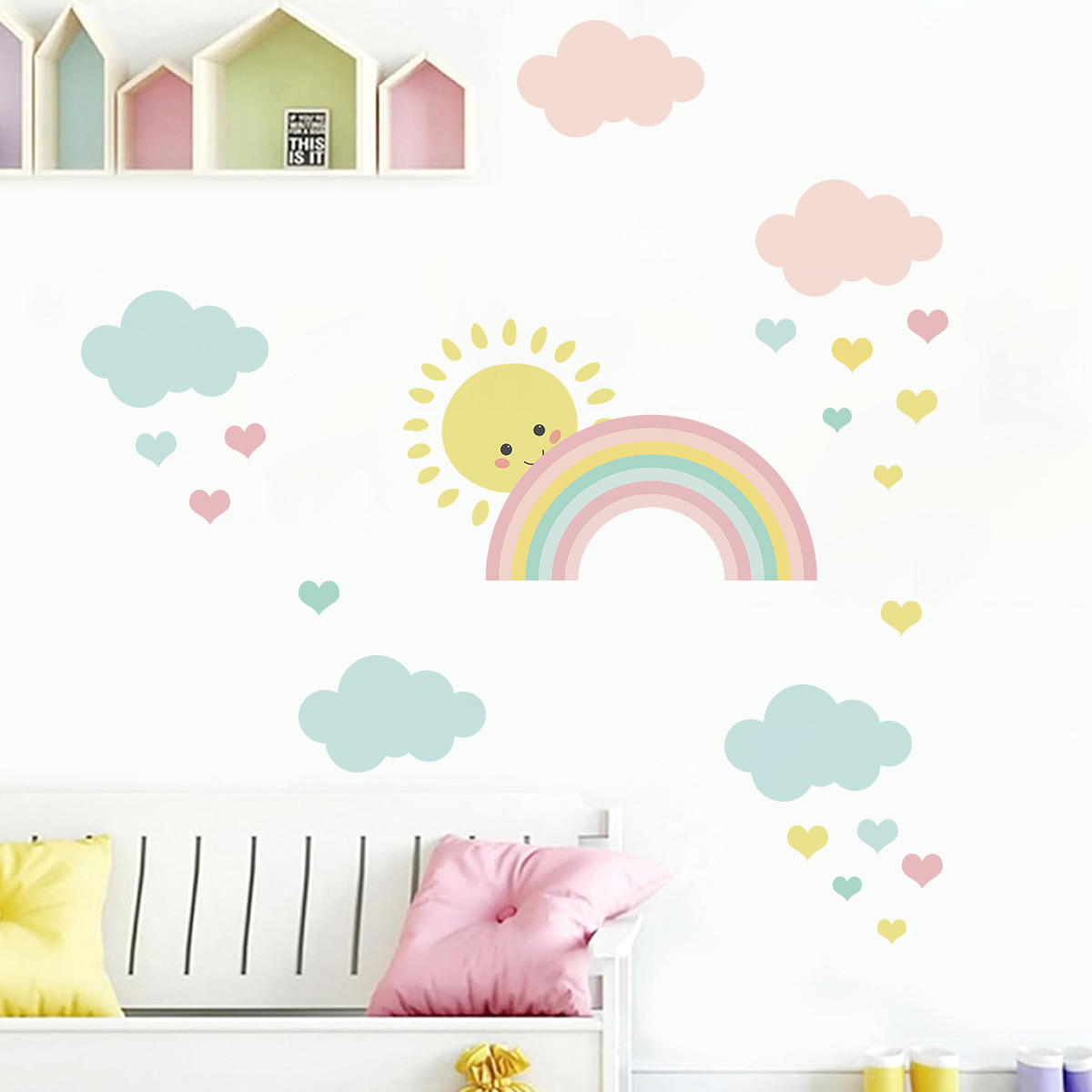 Cartoon Sun Rainbow Clouds Wal - đánh giá và giá Baby Nursery Decor Girl