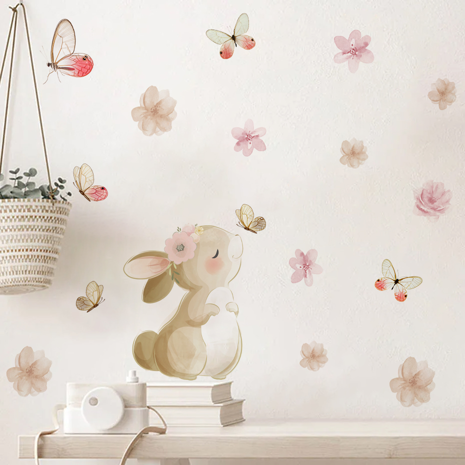 Cartoon Rabbit Flowers Butterf - đánh giá và giá Baby Nursery Decor Girl